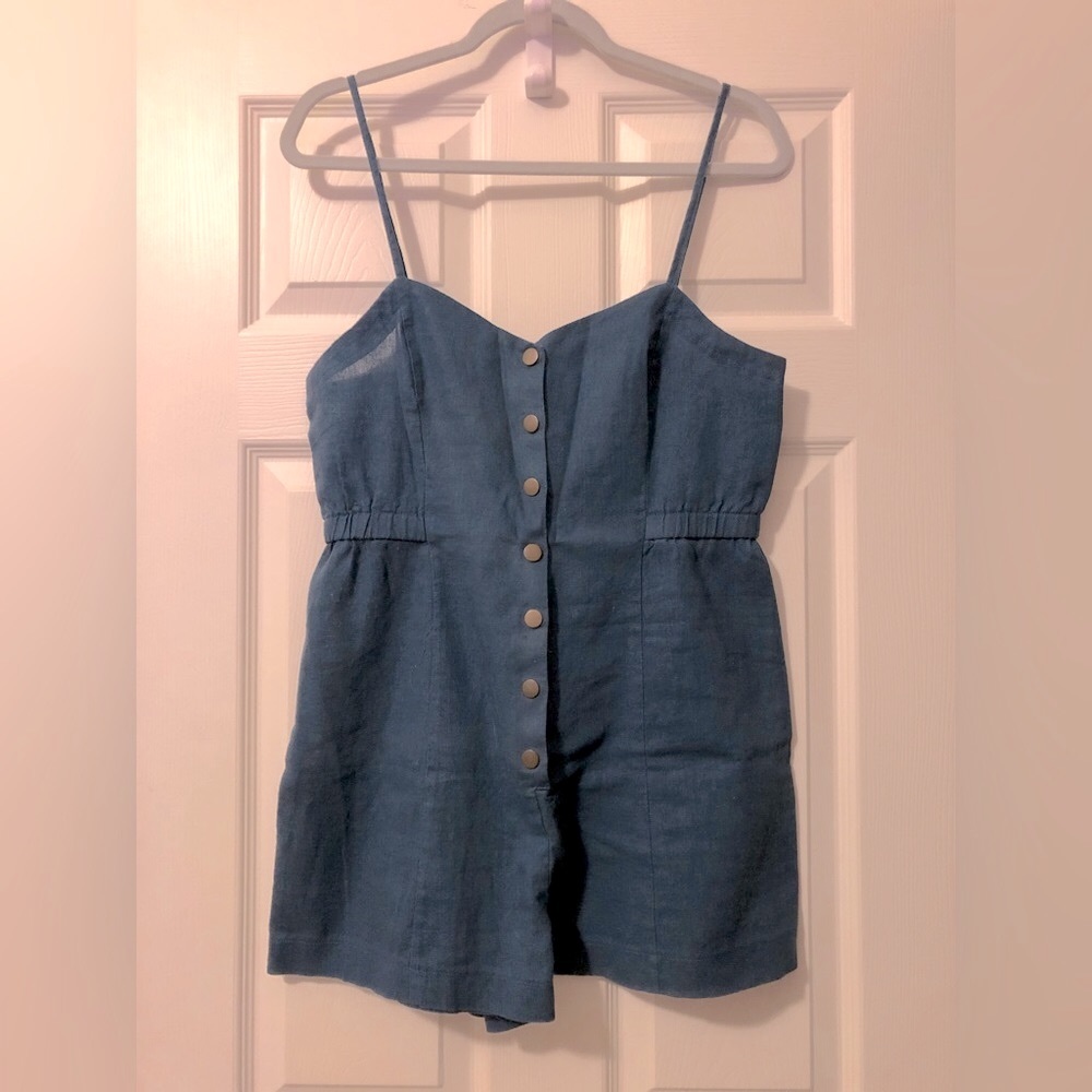 NWOT! Summer Romper Urban Outfitters Teal Linen Button Up Juniors Size L Large